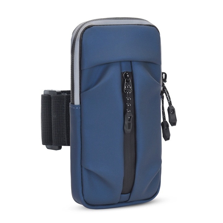 Sportos övtáska, univerzális, vízálló, mobiltelefonhoz, fényvisszaverő csíkkal, fekete