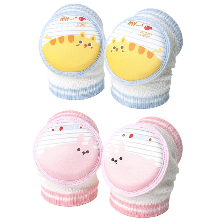Set 2 Perechi Aparatori Genunchi pentru Bebei, AMRINUGL, Design Cartoon, Bumbac, 0-4 Ani