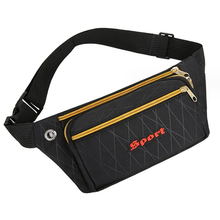 Unisex sporttáska, nagy kapacitású, cipzáras rekeszekkel, fekete