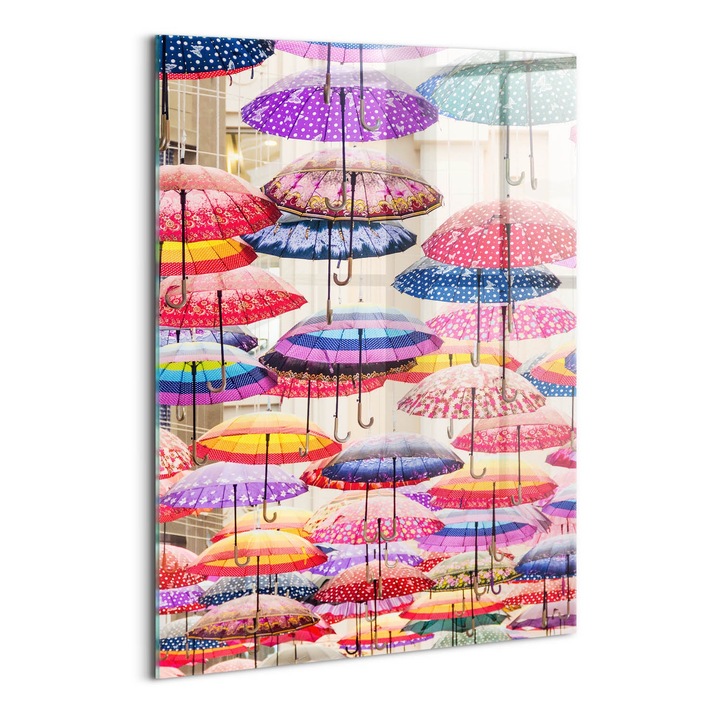 Tablou Sticla, Wallfluent, Umbrele colorate, Gri, 70x100 cm, 010010010240100075252