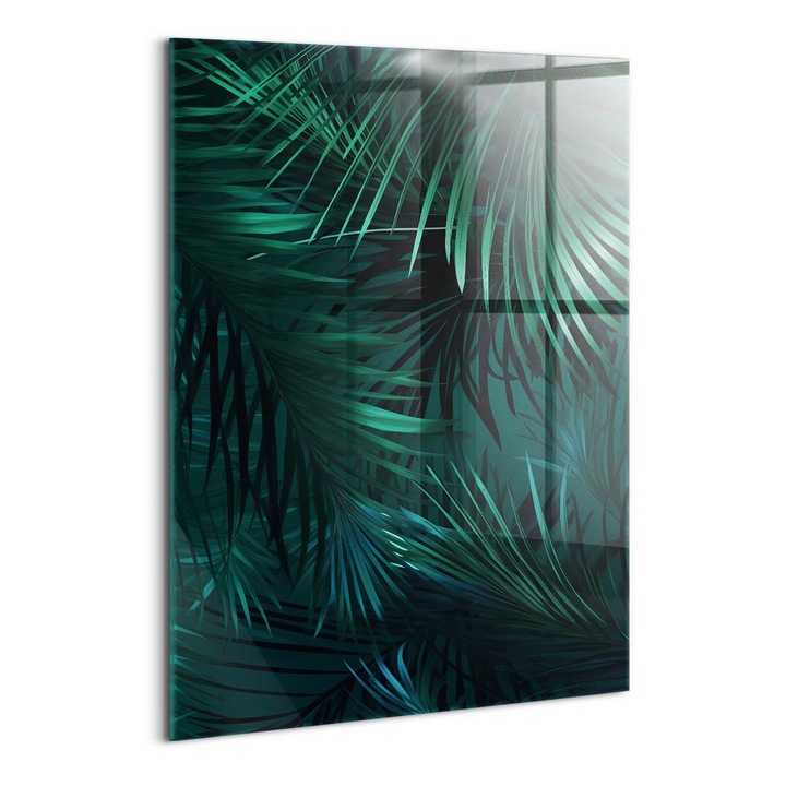 Tablou Sticla, Wallfluent, Frunze tropicale, Roz, 70x100 cm, 010010010240100088249