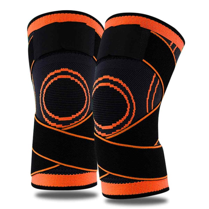 Комплект 2 спортни наколенки QttvbTna, еластан, оранжево/черно, M