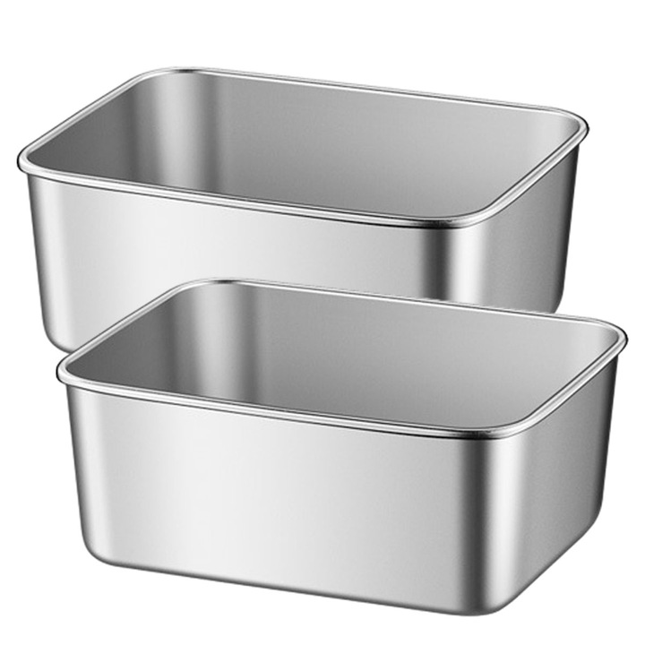 Комплект от 2 кутии за съхранение QttvbTna, неръждаема стомана, сребрист