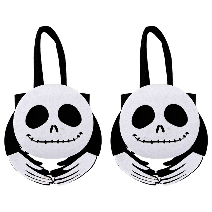 Set 2 Cosulete bomboane Halloween, QttvbTna, fetru, Alb/Negru, 35x12.5cm