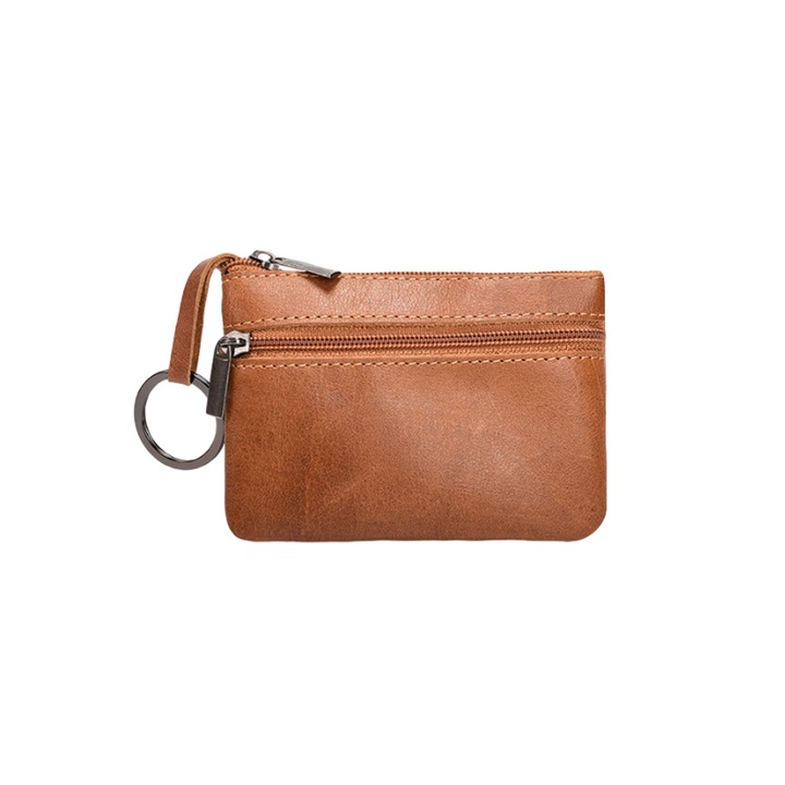 Portofel pentru monede, maro, inchidere cu fermoar, portabil, 6+ ani