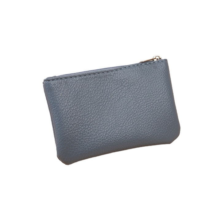 Portofel mic pentru monede, model cu fermoar, design elegant, material PU, albastru