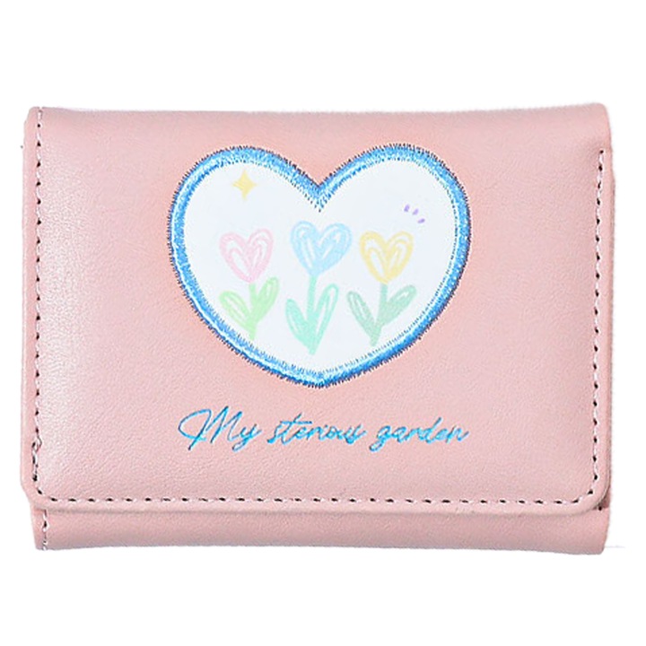 Портфейл с цип 10.5х8х1., еко кожа, Розово, 10.5 x 8 x 1 cm