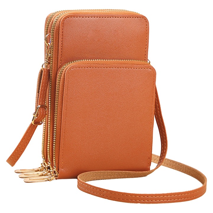Női crossbody táska, mobiltelefon rekesz, ökológiai bőr, 18x6x11