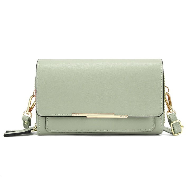 Női válltáska, PU bőr kézitáska, 4 kártyanyílás, zöld, 19x4x11cm