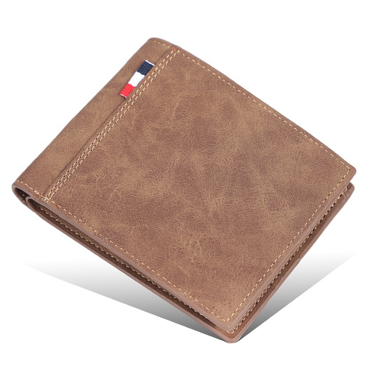 Portofel bifold din piele PU, maro, 14x4x12cm