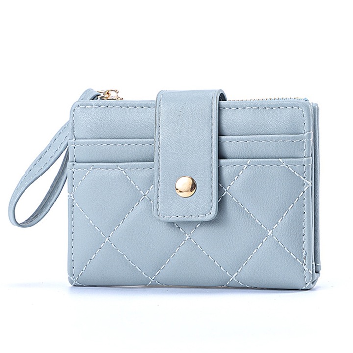 Дамски водоустойчив портфейл, екологична кожа, с цип и отделения за карти, 11.5x9x2см, син