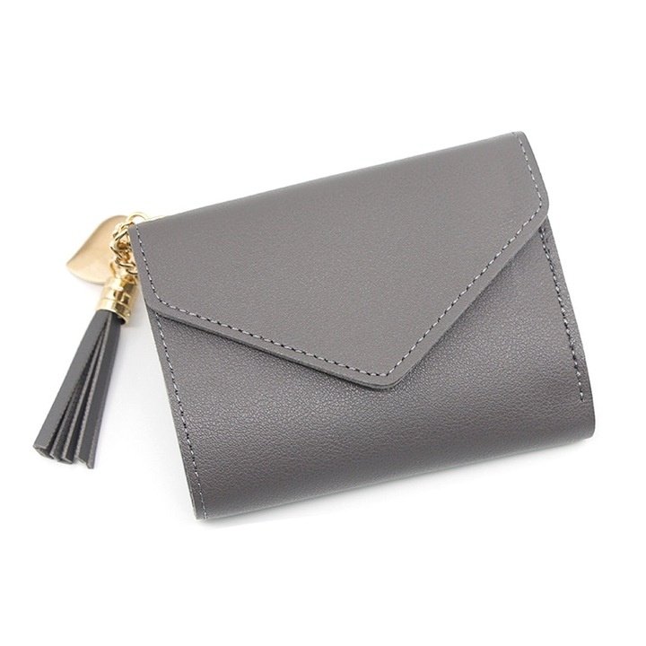 Портфейл унисекс, сив, полиуретан, 7 отделения за карти, 11.5x9x2см