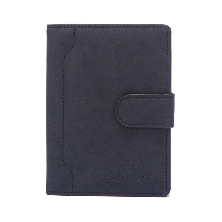 Organizator documente, piele PU, gri inchis, 14.8x11x1cm