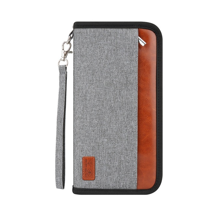 Органайзер за пътни документи, QttvbTna, полиестер, черен/сив, 25x13x3 см