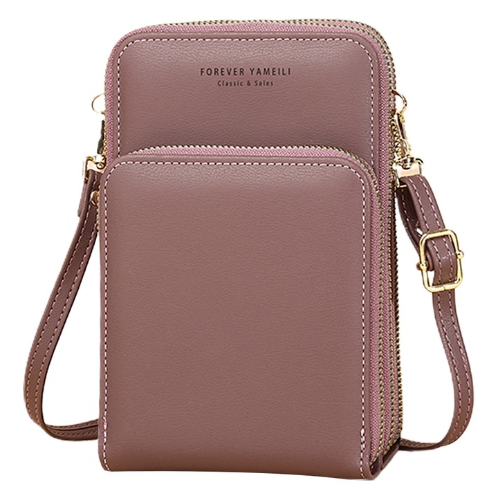 Малка чанта през рамо за дамски телефон QttvbTna естествена кожа множество джобове лилава