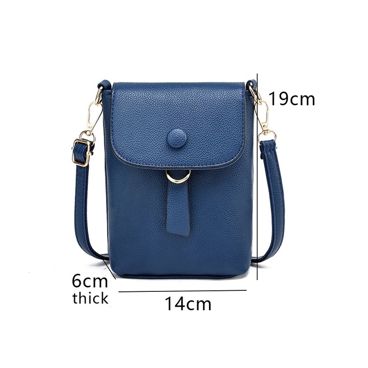 Чанта за през рамо за телефон, QttvbTna, голямо пространство, регулируема презрамка, синя, екологична кожа