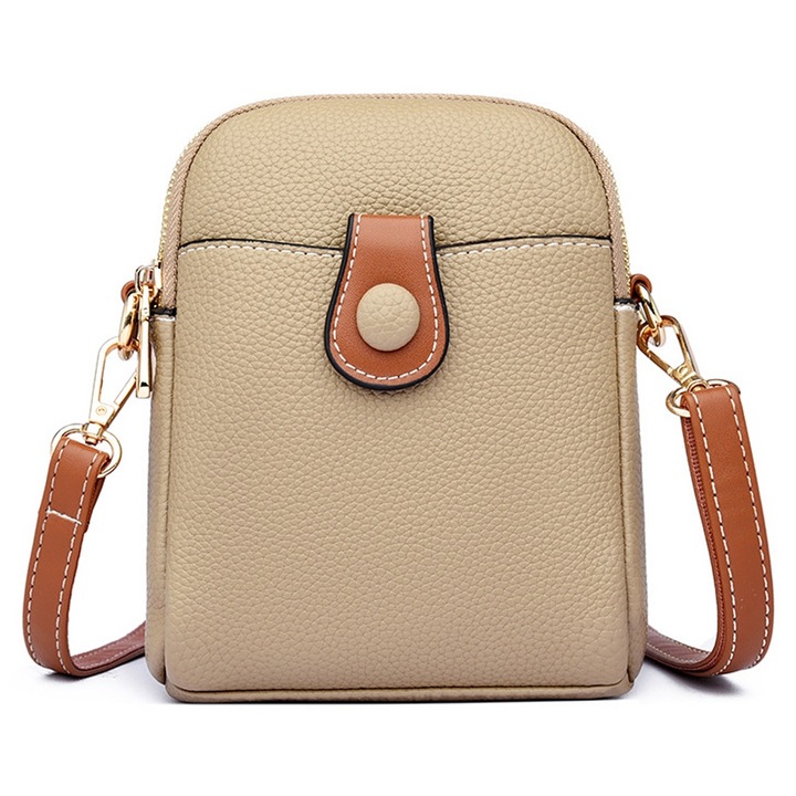 QttvbTna crossbody táska, nagy kapacitású, állítható, bézs, ökológiai bőr