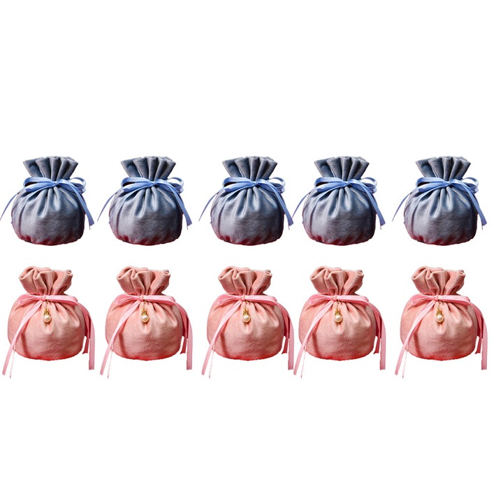 Set de 10 pungi de catifea pentru bijuterii, cu snur, multicolor