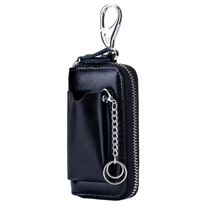 QttvbTna férfi ökológiai bőr pénztárca, 6 pozíciós, többfunkciós zseb, cipzárral, fekete