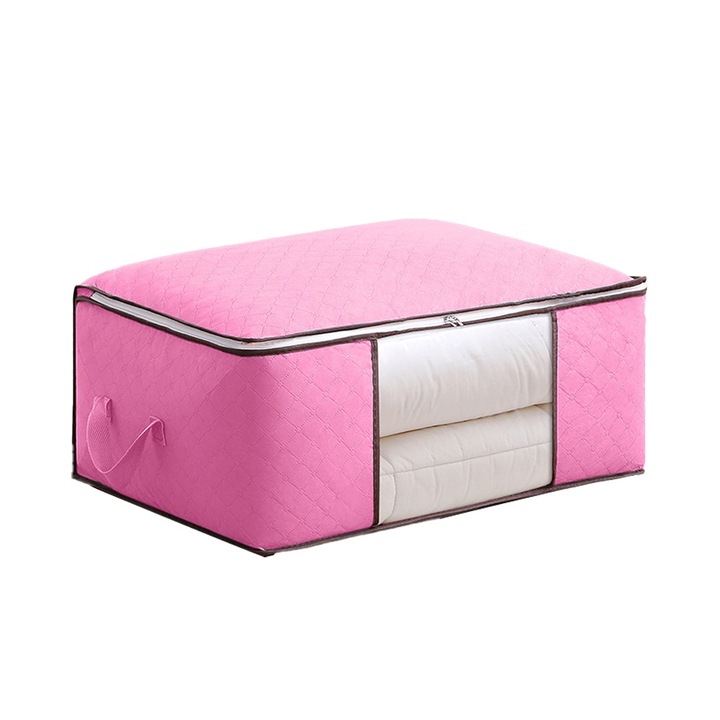 Set 2 cutii depozitare, pliabile, fereastra vizualizare, material respirabil, multicolor