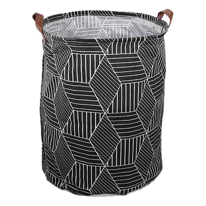Kosár szennyeshez, összecsukható, porálló, poliészter, bőr fogantyúval, 30x45cm