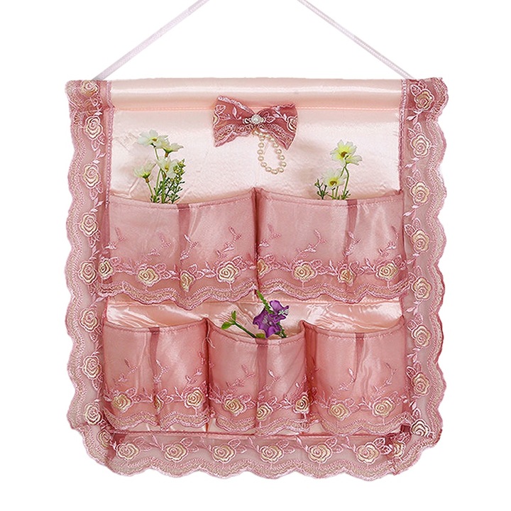 Geanta de depozitare suspendata, multifunctionala, cu buzunare, multicolor, cu agatatoare autoadezive