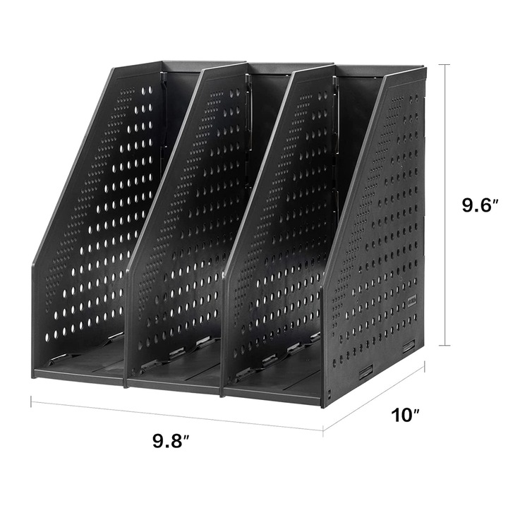 Irattartó, 3 függőleges rekeszes, polipropilén, fekete