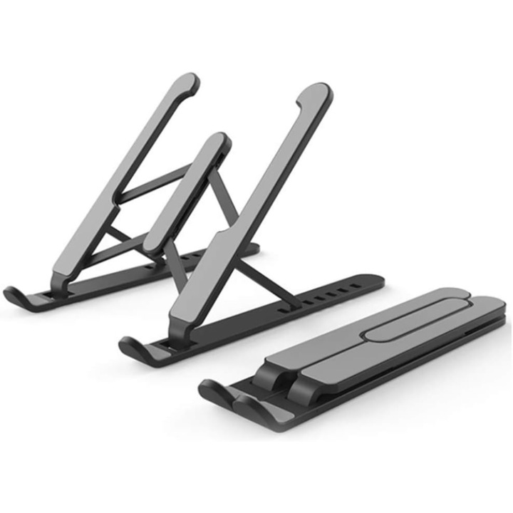 Suport pentru laptop QttvbTna, reglabil pe 8 niveluri, design ergonomic, pliabil, antiderapant, 260x60x20mm