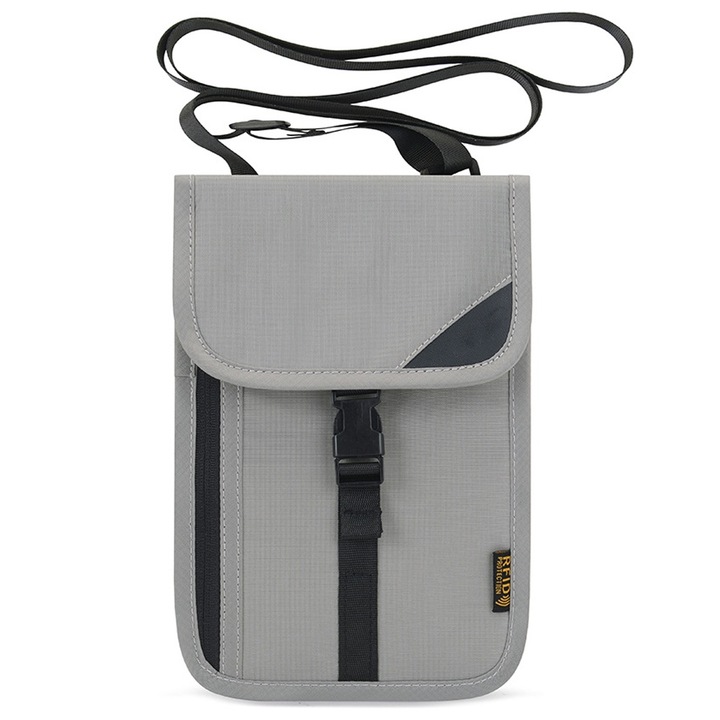 Portofel de gat pentru calatorie, QttvbTna, Nylon, RFID, Gri, 20.5x14cm