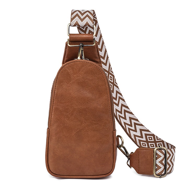 Női táska, műbőr, barna/fehér, 23x13x7cm