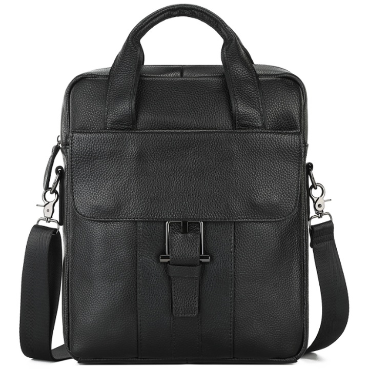 Jormftte natúr bőr válltáska, nagy kapacitású, barna/fekete színű, mérete 26.5x6x33cm