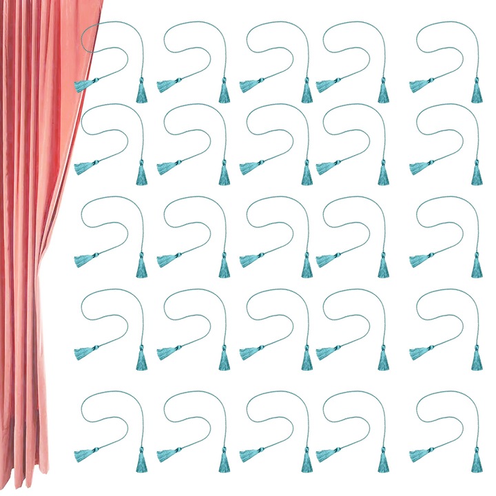 Set 15 perechi Agatatori perdea cu ciucuri, poliester, multicolor, 49cm