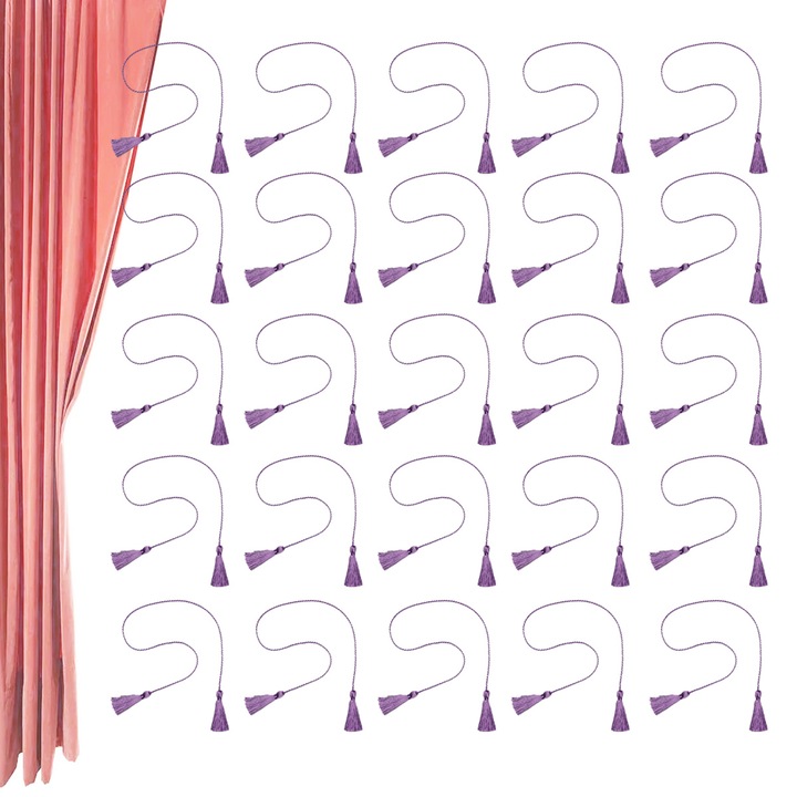 Set 15 perechi Agatatori perdea cu ciucuri, poliester, multicolor, 49cm