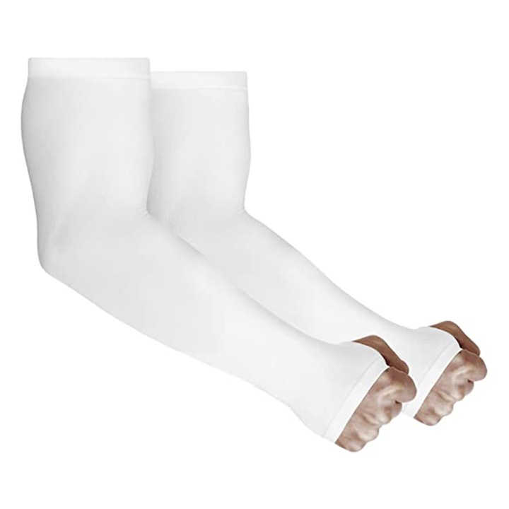 Set 2 protectii brate, protectie UV, respirabile, elastice, unisex, alb, M