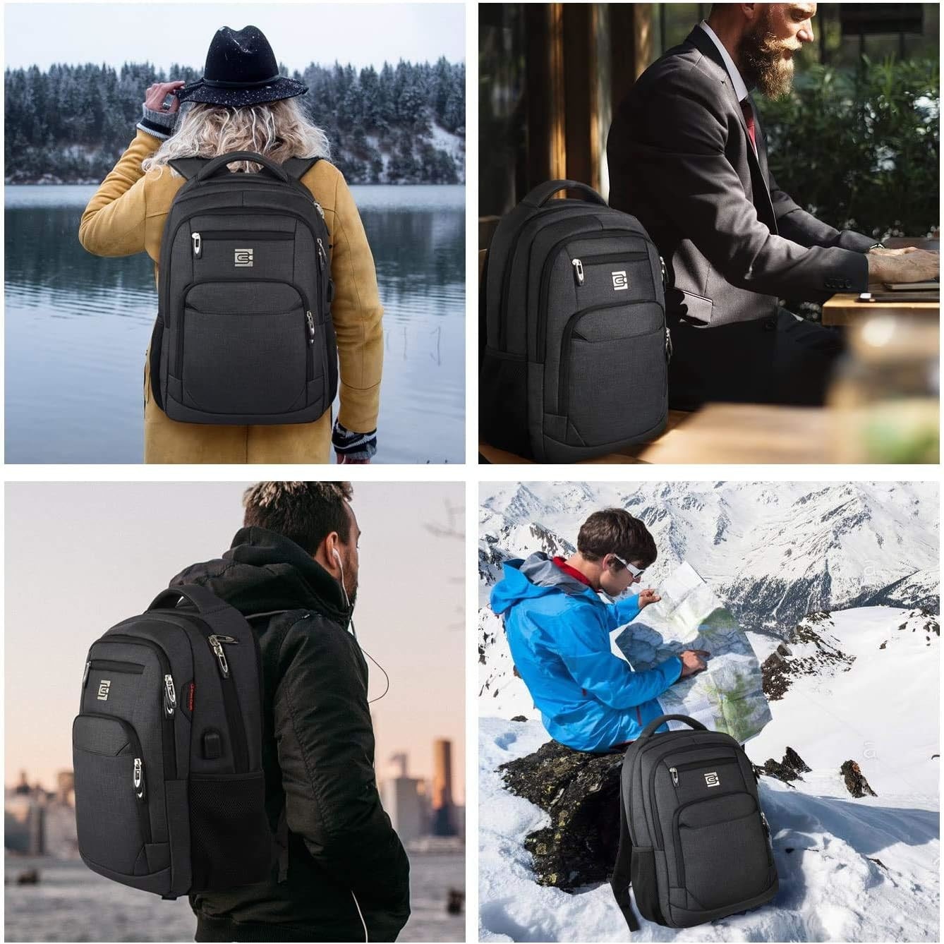 Rucsac pentru laptop, Poliester, Multifunctional, Compartiment, 18 inch, Negru, 46x31x19cm