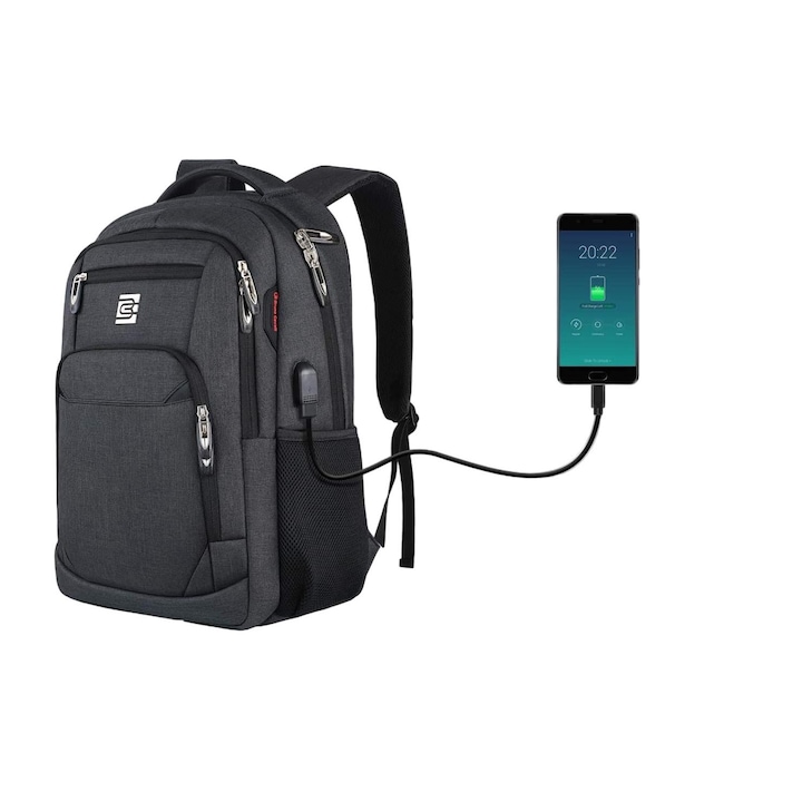 Rucsac pentru laptop, Poliester, Multifunctional, Compartiment, 18 inch, Negru, 46x31x19cm