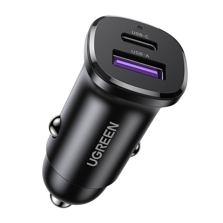 Зарядно за кола, UGREEN EC305, USB-C + USB, 30W, Черно