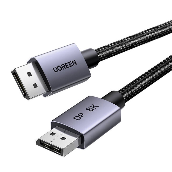 Кабел DisplayPort 1.4-Display Port, Ugreen, Aluminium, 8K, 60Hz, 32.4Gbps, 2 m, Черен