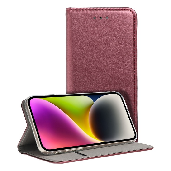 Husa telefon, compatibila Xiaomi Redmi Note 13 Pro 5G, PU Leather Smart Book, Piele ecologica, Inchidere magnetica, Buzunar card, Functie stand, Acoperire completa, Decupaj difuzor apeluri, Protectie 360 de grade, Tip carte, Burgundy