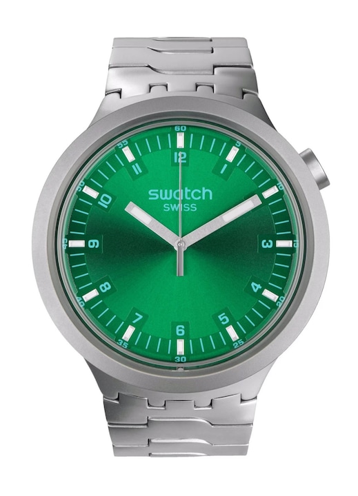 Ceas Swatch Big Bold Irony Forest Face, mecanism quartz Swiss Made, cadran verde, bratara otel inoxidabil, SB07S101G
