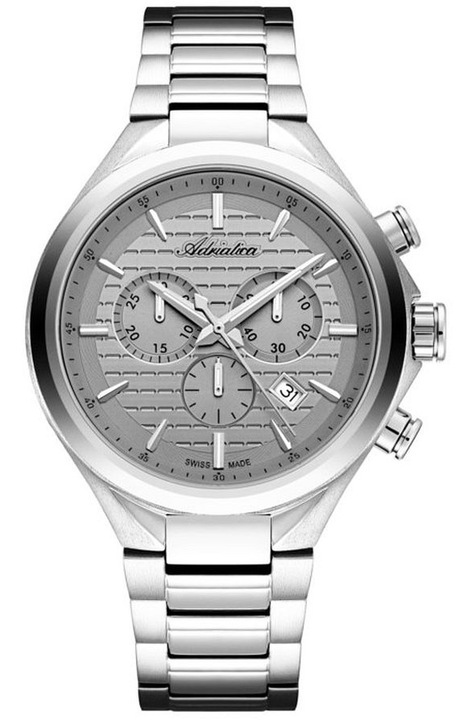 Мъжки часовник Adriatica Chronograph, механизъм Ronda 5030, dadownik, сребро