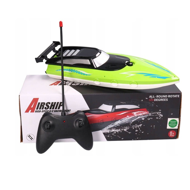 Barca cu motor, telecomanda, baterii reincarcabile, 8+, verde