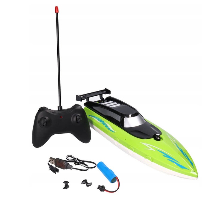 Barca cu motor, telecomanda, baterii reincarcabile, 8+, verde