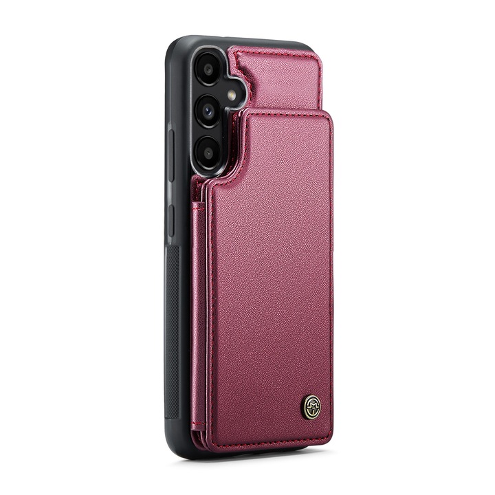 Калъф за Samsung Galaxy A55, CaseMe, мека текстурирана кожа и удобен за хващане в ръка, заден капак, слот за карти, функция за стойка, RFID защита, червен