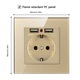 Fallosztó 2 USB-csatlakozóval és Techstar® TS-GL üvegkerettel, 110-250V, 16A, tűzálló, 86x86mm, arany színű