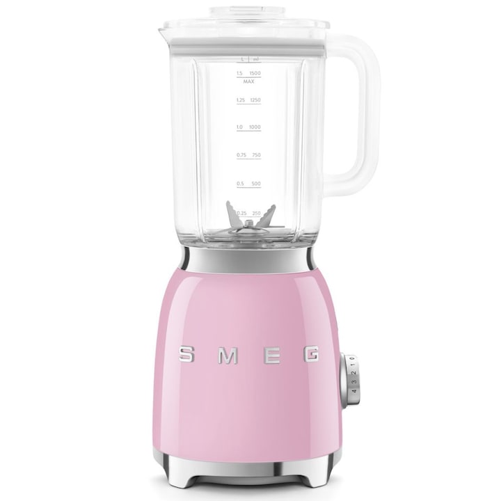 Блендер Smeg BLF03PKEU, 50's Style, 800 W, 1.5 л кана, 4 скорости на мощност, 6 функции, Розов