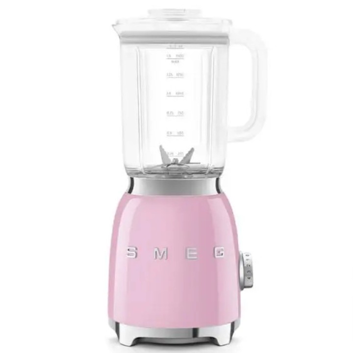 Blender, Smeg BLF03PKEU, stil anii 50, 800 W, ulcior de 1,5 l, 4 viteze de putere, 6 functii, roz