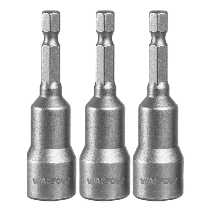 Set 3 adaptoare chei tubulare Wadfow, otel, 1/4” HEX, lungime 65mm, 13mm