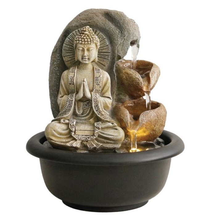 Fantana Arteziana cu LED & Figurina Buddha pentru Spatii Interioare Ø16x20cm - Colectia Feng Shui Harmony Berryshop®