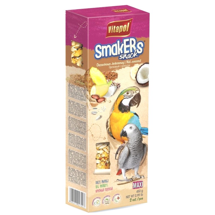 Храна за големи папагали Vitapol, Smakers Maxi кокос, 450гр